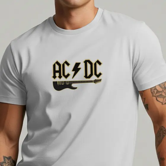 Camiseta Masculina AC/DC Banda Rock Clássico Estampa Guitarra Camisa Casual Algodão Premium Conforto