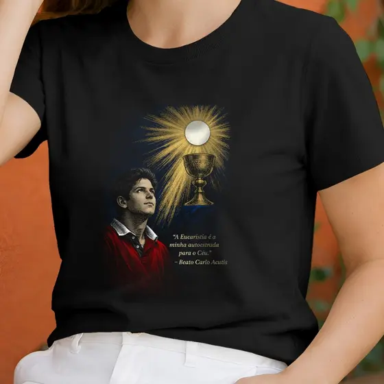 Camiseta Feminina Carlo Acutis Religiosa Frase 100% Algodão