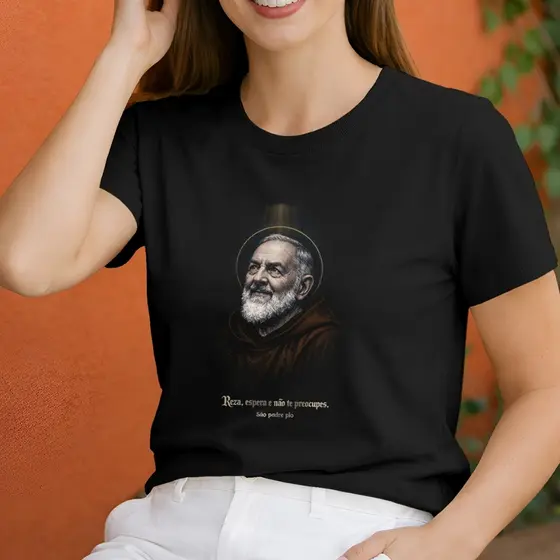 Camisa Casual  Feminina São Padre Pio Religiosa   Leve