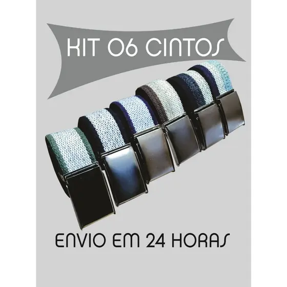 kit 06 Cintos Masculino Promoção Lona Tecido Gorgurão Fivela Rolete de Pino Alta Qualidade Envio em 24 Horas Úteis