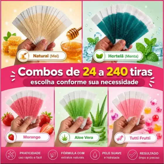 240 a 24 tiras (120 a 12 duplas) Cera Pronta Design Sobrancelhas Facial Babosa Morango Hortela M