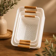 Cesto organizador com alças em bambu – Multiuso para casa, banheiro, lavanderia e escritório