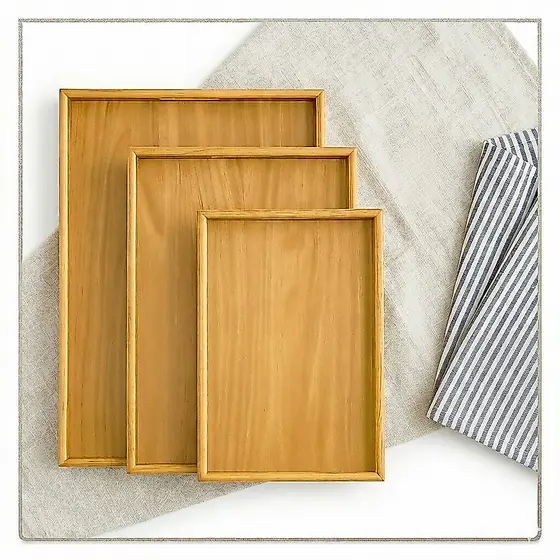 kit 3 Bandeja bambu Retangular De Café da Manhã  Petisqueira Decorativa Moderna E Elegante