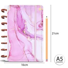 Caderno Inteligente A5 Ônix Marmorizado e Cores 80 Folhas com Discos Metálicos e Elástico – Reposicionável mdl 12
