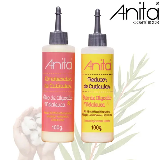 Anita - Kit Amolecedor de Cutículas & Redutor De Cutículas - Óleo De Algodão E Melaleuca 100g