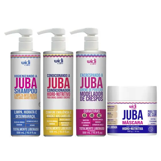 Kit Widi Care Juba - Shampoo + Condicionador + Máscara Hidro Nutritiva + Encrespando 500g