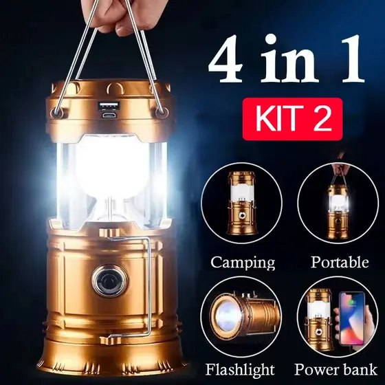 Lampião Luminária Carregador Solar Camping Usb Led Lanterna Kit 2 OU 1 PCS