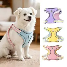 Coleira Peitoral com Guia Cachorro Gato Cães Pets Pequeno Médio Ajustável Refletivo Cores de Macaron