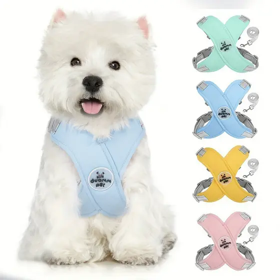 Coleira Peitoral para Cães Cachorro Gato Design X Confortável com Guia Pet Pequenos e Médios