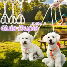 Guia Dupla Coleira 1.4m Pets Cachorro Cães Gatos 2 Cordas Antienrolamento Gradiente Resistente