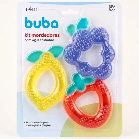 Kit 3 Mordedores Buba Refrigerável para Bebe Crescimento Dentes Alivio dor Gengiva