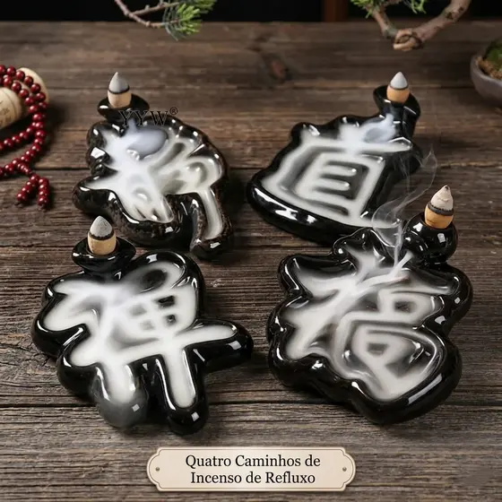 Incensário Refluxo Cascata Palavras Cerâmica Decorativa Zen Feng Shui
