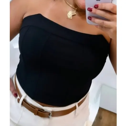 Cropped Plus Size Feminino Tomara que Caia com Bojo Estruturado