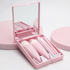 10 conjuntos -Novos Mini Espelho De Maquiagem Portátil Com 5 Pcs Pincéis De Maquiagem Lupa Mão Segurar Bolso Dobrável