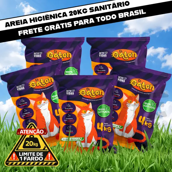 Kit Fardo 5 Pacotes de Areia Granulado Sanitário de Gato Aromatizado Absorção Lavanda El Gaton