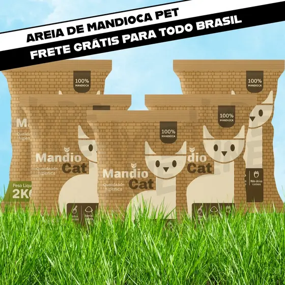 Areia MandioCat Biodegradável *4 à 20* Kg - Mandioca - Grãos Finos - MAIS BARATA Areia de Gato