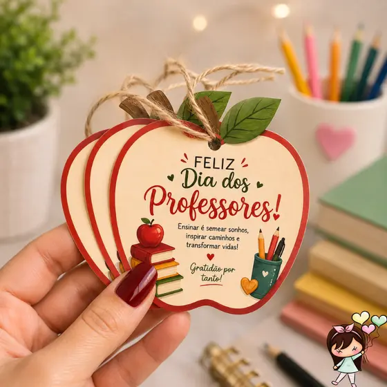 TAG MAÇÃ DIA DOS PROFESSORES | LEMBRANCINHAS PROFESSORES | 7x6,5cm