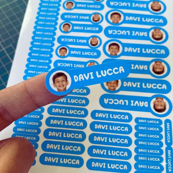 Kit 72 ETIQUETAS ESCOLARES PERSONALIZADAS | COM FOTO DA CRIANÇA | ADESIVO À PROVA D'ÁGUA