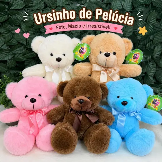 Ursinho de Pelúcia Urso Teddy Fofo 15cm Antialérgico com Laço Presente Namorado Namorada Decoração