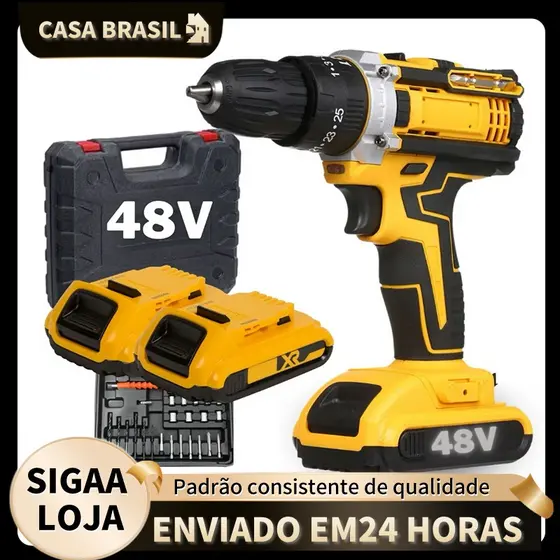 Parafusadeira 48V/18V Recarregável Profissional C/ 1 ou 2 Baterias, Maleta e Acessórios Completos