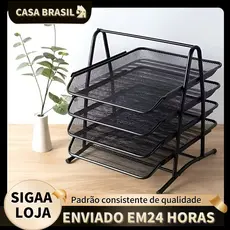 Suporte Organizador De Documento Papel A4 3/4 Bandejas Preto