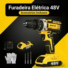 Furadeira Elétrica 18V/48V Sem Fio com 1 Bateria Kit Profissional Acessórios Inclusos