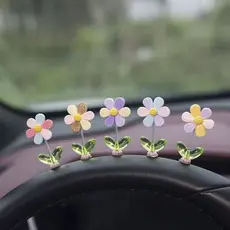 Decoração Do Carro Cabeça Agitando Margarida Flor Girassol Arco-Íris Flores Painel Motocicleta Auto Interior Acessórios