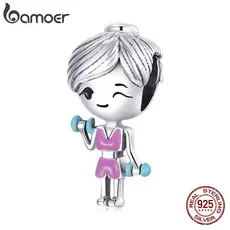 Bamoer Charme de Menina Academia Rosa Prata 925 para Pulseira Fitness DIY BSC488​