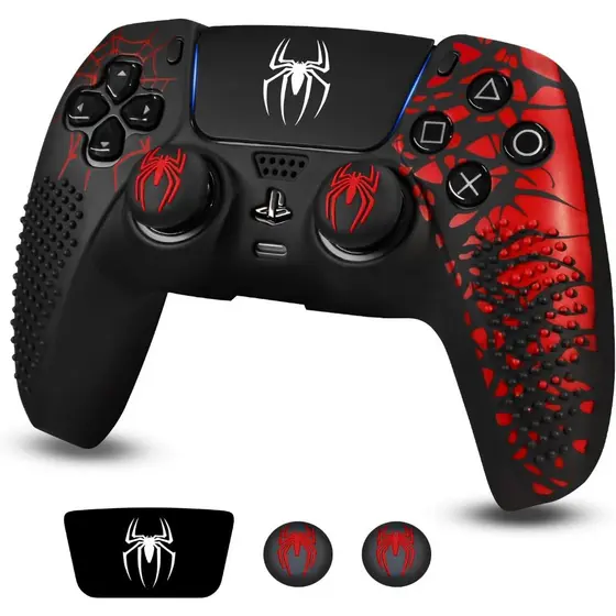 Pele De Silicone Para PS5 , Capa Protetora Controle , Com Polegar E Adesivo Touchpad-Aranha