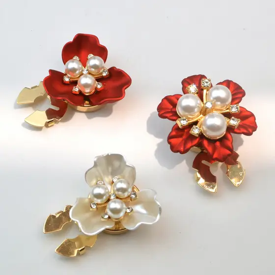 Três pétalas flor pérola botão capa camisa vestido manguito botão decorativo elegante pétala abotoaduras camisa feminina