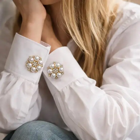 (2 Peças) Capa De Botão De Liga De Cristal Pérola Para Camisa Terno Manguito Pressão Decorativo Roupas Femininas Acessór