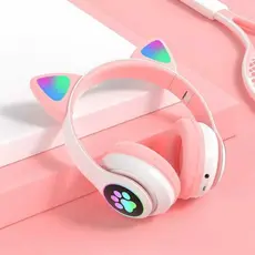 Fone De Ouvido Bluetooth Orelha Gato Infantil Led Fone  Orelinhas Criança Headphone Com Luzes De LED