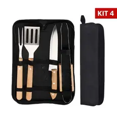 Kit Churrasco Aço Inox 2 3 4 Peças com Estojo Kit Churrasqueiro Portátil Presente