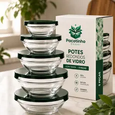 Conjunto Tigela Vidro Bowl Marmita Tampa 5 Peças Herméticos