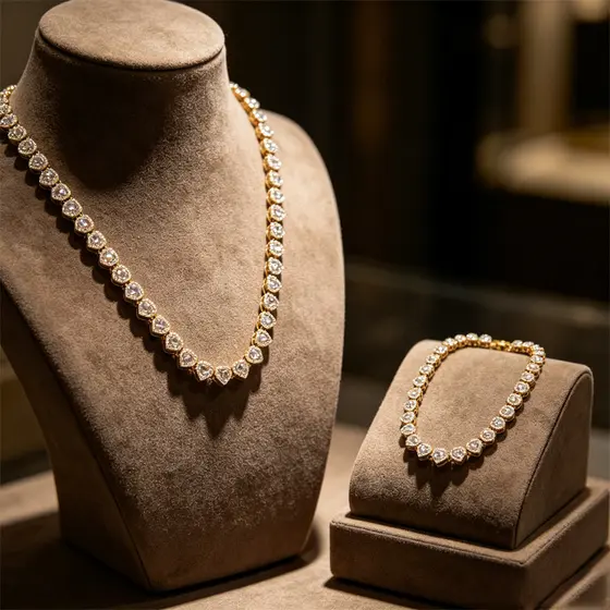 Conjunto Colar Pulseira Coração Zircônia Dourado Elegante Casamento Noiva