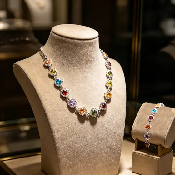 Conjunto Colar Pulseira Strass Colorido Ajustável Presente Feminino Ideal Para Aniversário Casamento Festa Elegante