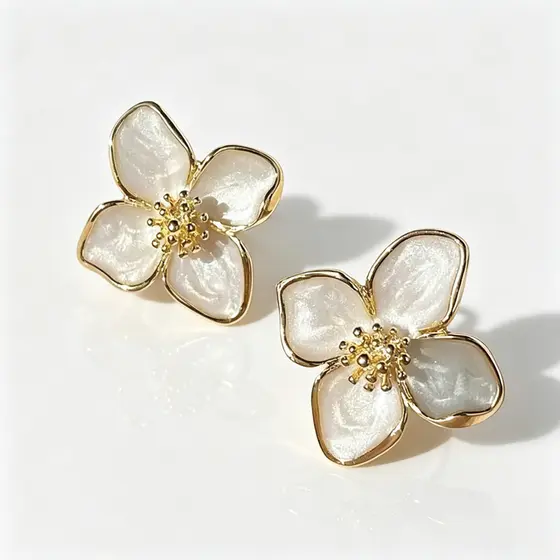 Brinco Feminino Flor Dourado com Pérola Efeito Madrepérola Delicado Elegante para Festa Casamento Presente