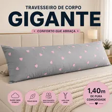 Travesseiro de Corpo Xuxão Estampado Percal 200 Fios 100% Algodão Capa de Ziper + Refil 1,40x0,45