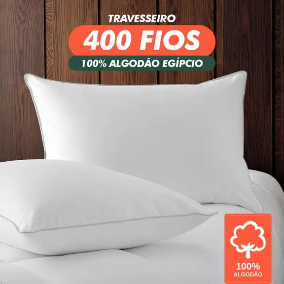 Travesseiro 400 Fios 100% Algodão Egípcio Pluma de Ganso Sintética Antialérgico Extra Macio 50x70cm