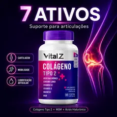 Colágeno Tipo 2 Vital Z + Ácido Hialurônico K2 D3 MSM Cúrcuma 60 Cápsulas