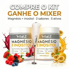 Kit 2 Magnésio e Inositol em 2 Sabores Maracujá e Frutas Vermelhas com MIXER BRINDE