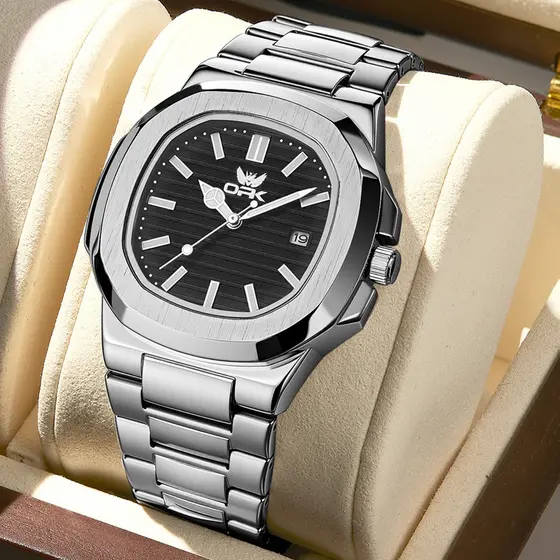 OPK Relógio Masculino Original Luxury Business Casual Waterproof Stainless Steel 6055
