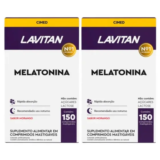 Kit 2 Lavitan Melatonina 0,21 mg 150 Comp. Mastigáveis Morango - Cimed