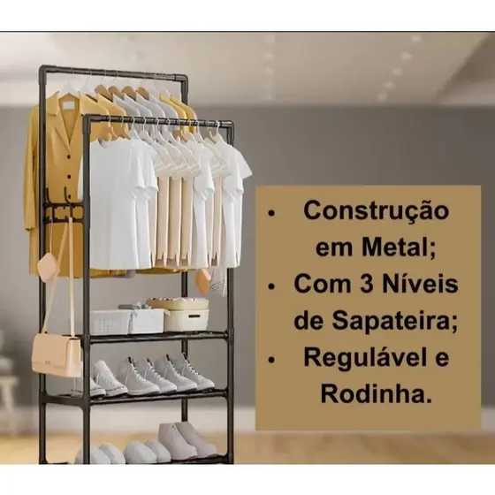 ARARA DUPLA DE ROUPAS PRATELEIRAS ORGANIZADORA GUARDA ROUPA SERIE DF-45