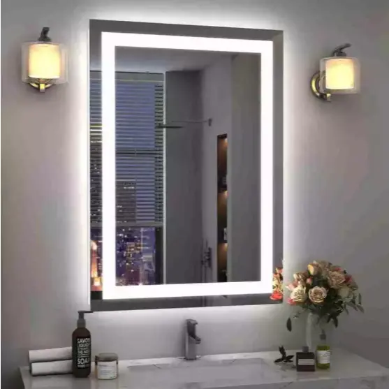 Espelho Grande Retangular 60x80cm LED Jateado Moderno Ideal Banheiro Lavabo e Penteadeira