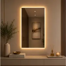 Espelho Decorativo Com Led Quente e Frio Retangular 80X50cm Para Banheiro Sala Quarto Penteadeira