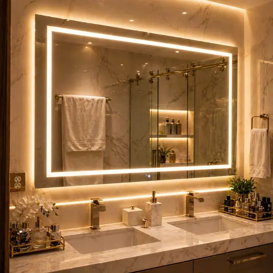 Espelho Camarim LED 120x70 Profissional Grande 3 Cores Luz Jateado Retangular Maquiagem Decorativo