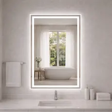 Espelho Retangular Grande LED de Banheiro 80x60cm Touch Parede Fácil Instalação Lavabo Penteadeira