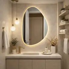 Espelho Orgânico com LED Decorativo 85x55 Lapidado Luxo Parede