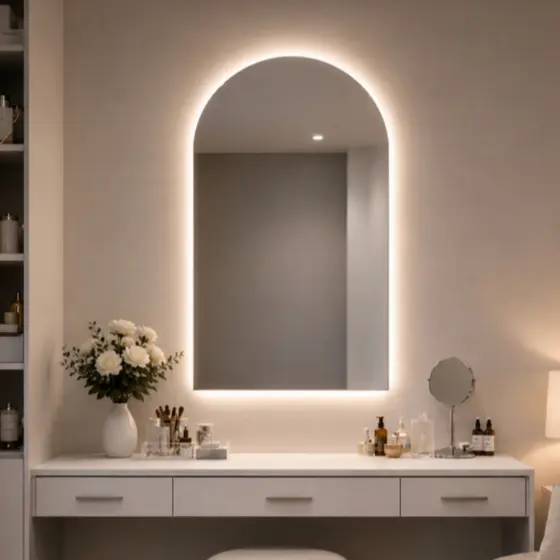 Espelho Semi Oval Decorativo 80x50 e 80x60 com ou sem LED para Banheiro e Lavabo